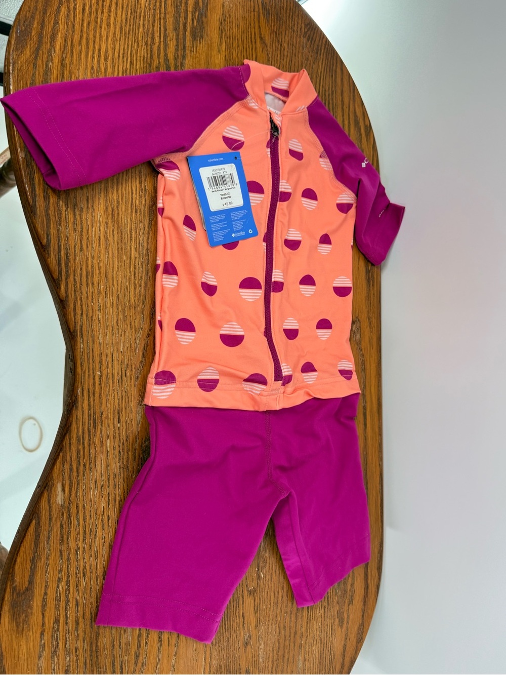 Columbia Omni shade Kids 4T one piece swim suit Peach & Fuchsia